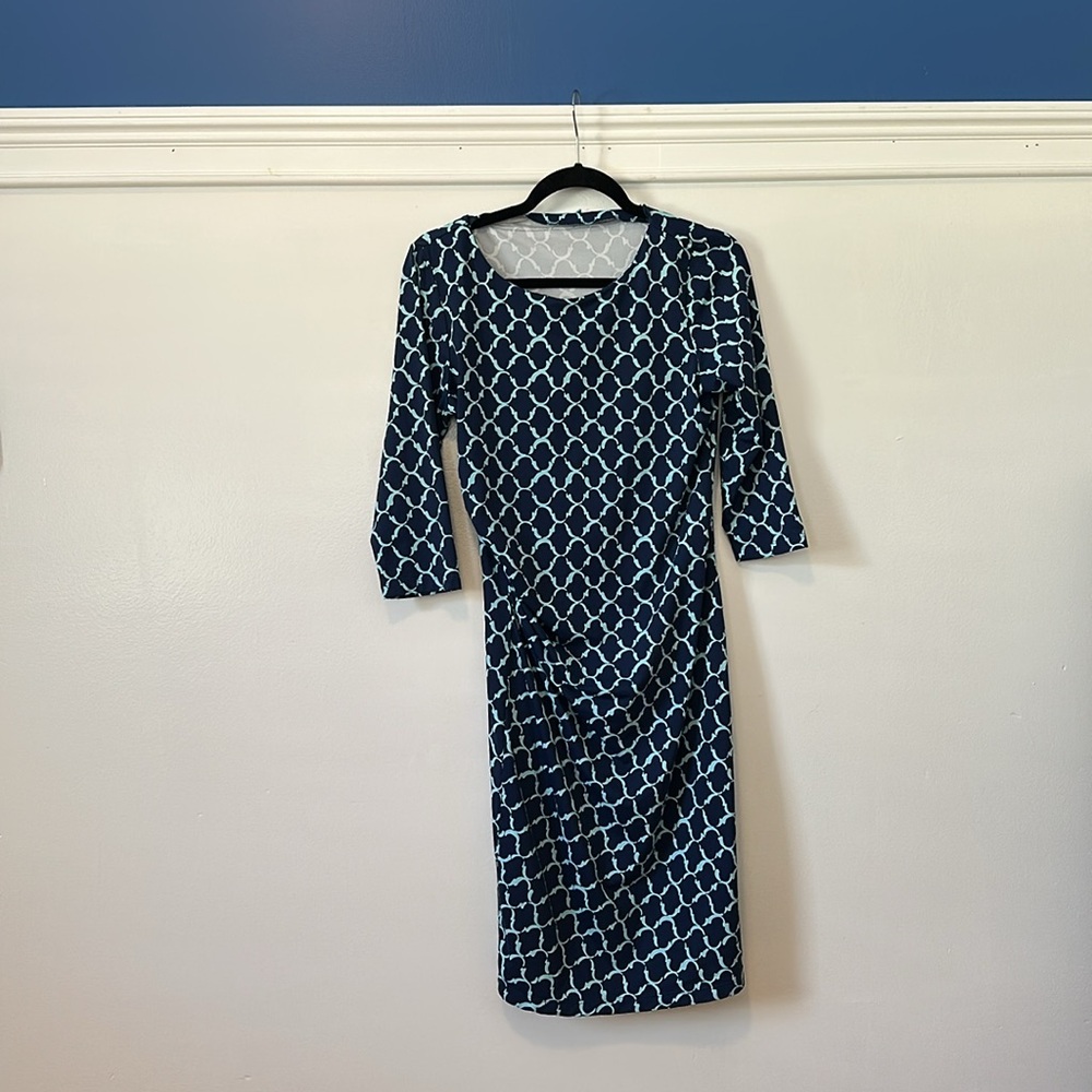 J. McLaughlin size Medium “Catalina Cloth” everyday dress in Navy / Light blue